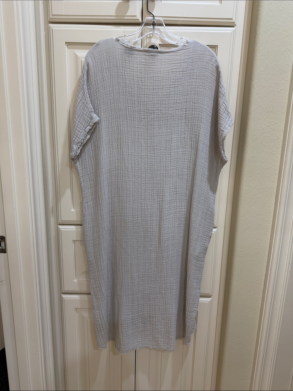 Light Gray Women’s Midi Dress - Minimal V-Neck - Picture 3 of 4